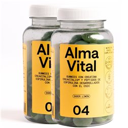 Gominolas de Creatina Creavitalis®, Vitamina D3 y Espirulina Hidrolizada | 120 Alma Vital Gummies sin azúcar, creatina con 99,9% de pureza, veganas y con sabor a limón