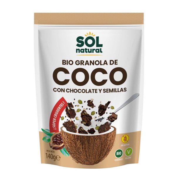 Crispy Kokos-Granola mit Schokolade und Bio-Samen 140g Sol Natural-lateral