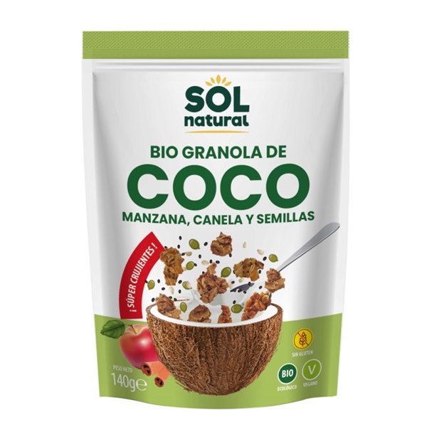 Granola crunchy de Coco con Manzana, Canela y Semillas Bio 140g Sol Natural-lateral