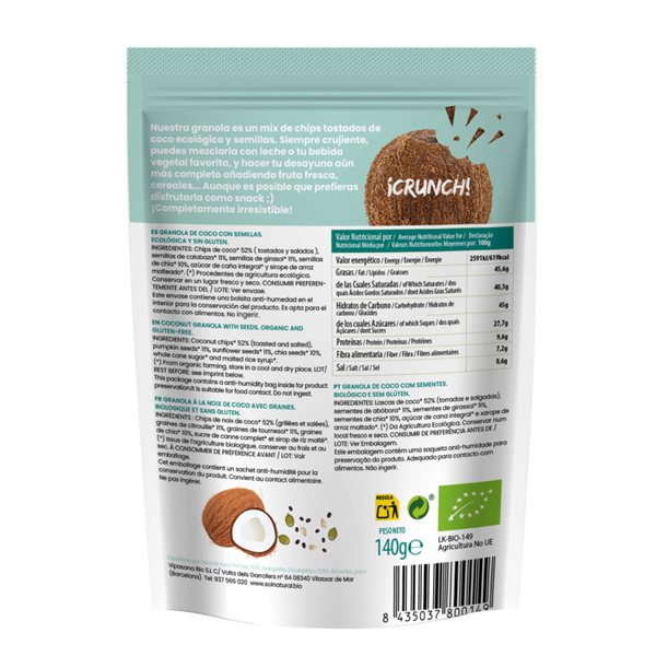 Coconut Crunchy Granola with Organic Seeds 140g Sol Natural-detalle