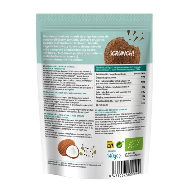 Coconut Crunchy Granola with Organic Seeds 140g Sol Natural-detalle
