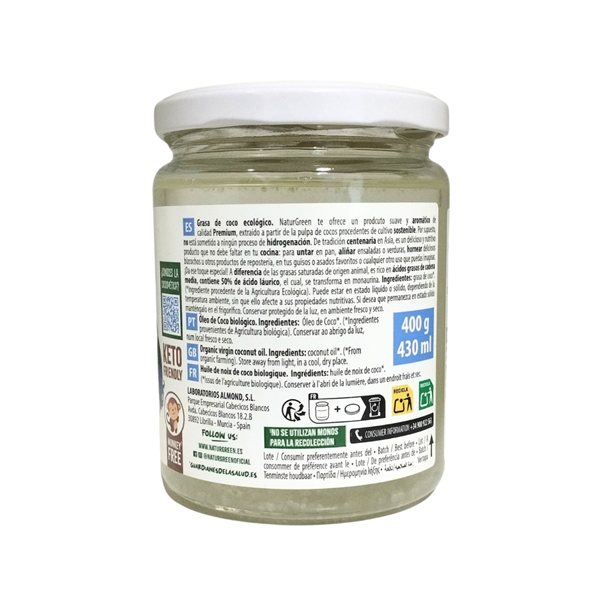 Graisse de coco bio 430ml-400g Naturgreen-lateral