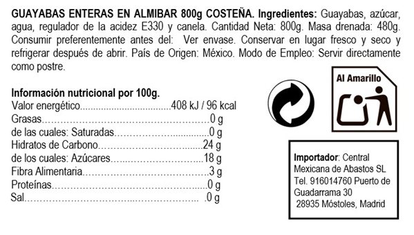 Guayaba en Almíbar 800g Costeña 800g-detalle