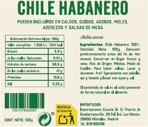 Dried Habanero El Sarape 100g 3kg-lateral