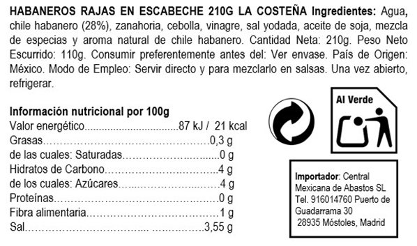 Habaneros en rajas ""La Costeña"" 210g-detalle
