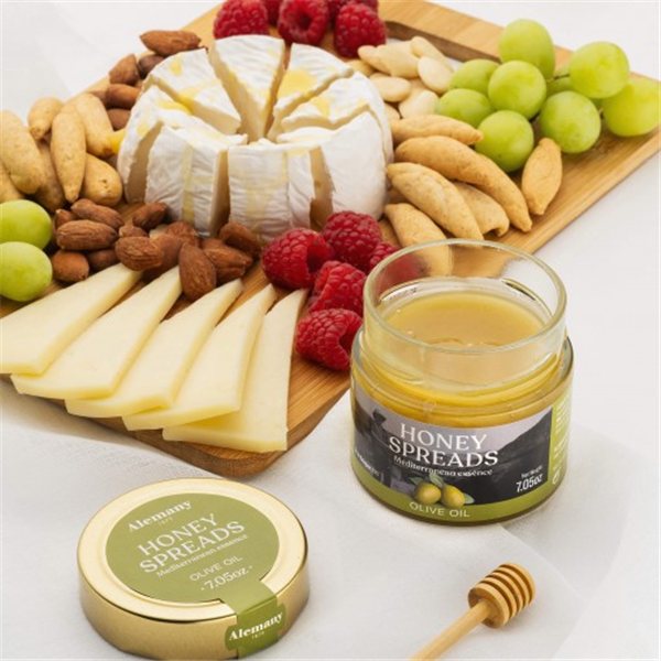 Honey Spreads, Extra virgin olive oil and honey spread, Alemany1879-trasera
