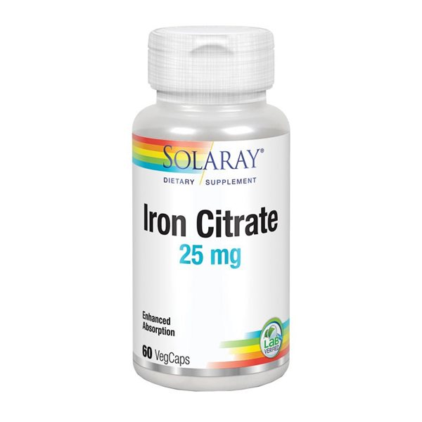 Citrato de Hierro - Iron citrate 25mg 60 vcaps Solaray-lateral