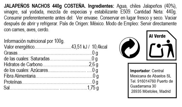 Jalapeños nachos 440g ""La Costeña"" 440g-detalle