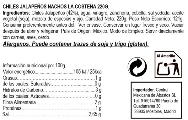 Jalapeños nachos "La Costeña" 2.8 kg-lateral