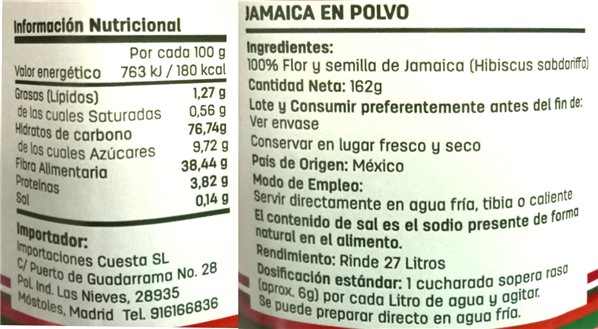 Jamaica en polvo 162 gr - El Sarape-lateral