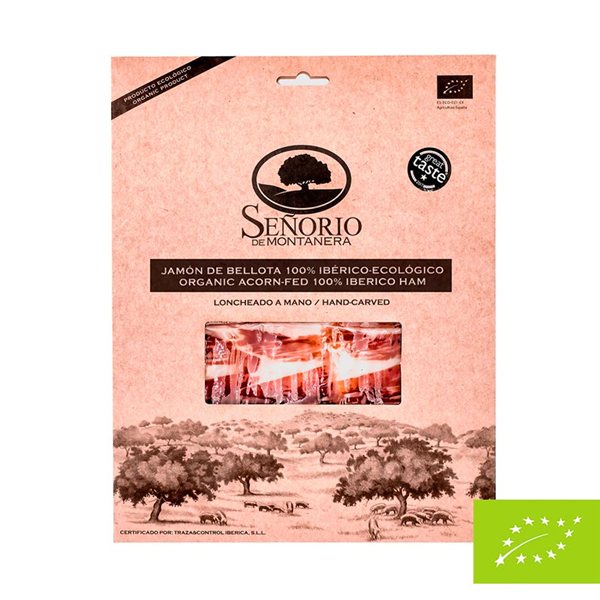 100% Iberian Ecological Ham, black label, sliced, Señorío de Montanera-detalle
