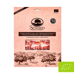 Jamón 100% raza ibérica ecológico, etiqueta negra, loncheado, Señorío de Montanera