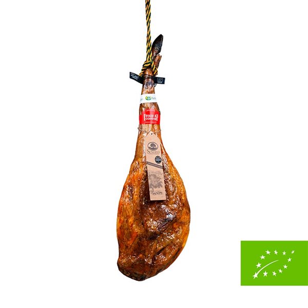 Organic 100% Iberian breed black label ham, Señorío de Montanera.-lateral