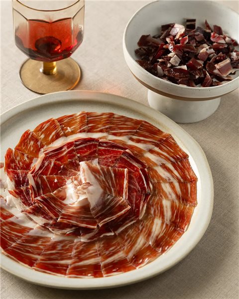 JAMÓN BELLOTA IBÉRICO 50% RAZA IBÉRICA CORTADO A CUCHILLO-lateral