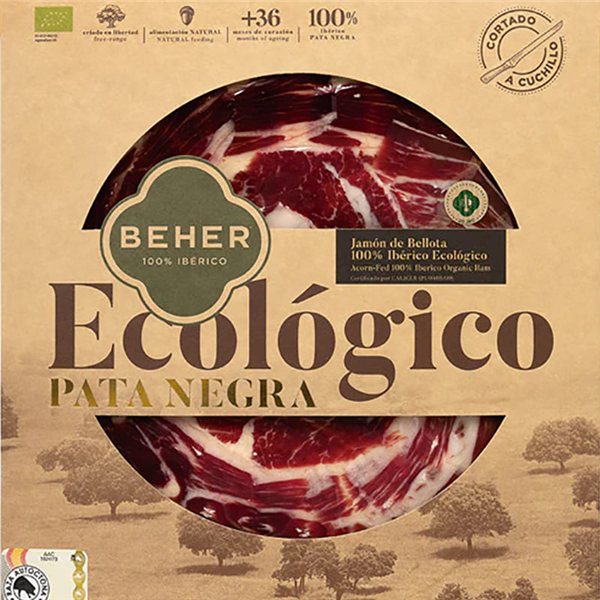 Jamón  Cebo de Campo ecológico 100% Ibérico loncheado , Beher-detalle