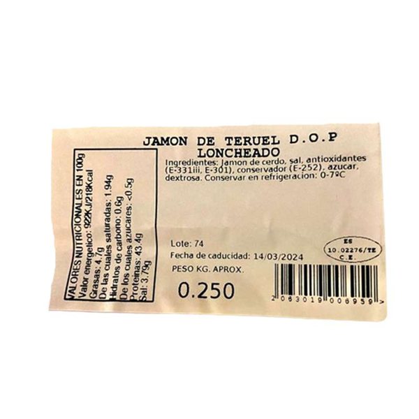 Teruel DOP Ham | Package 250g-lateral