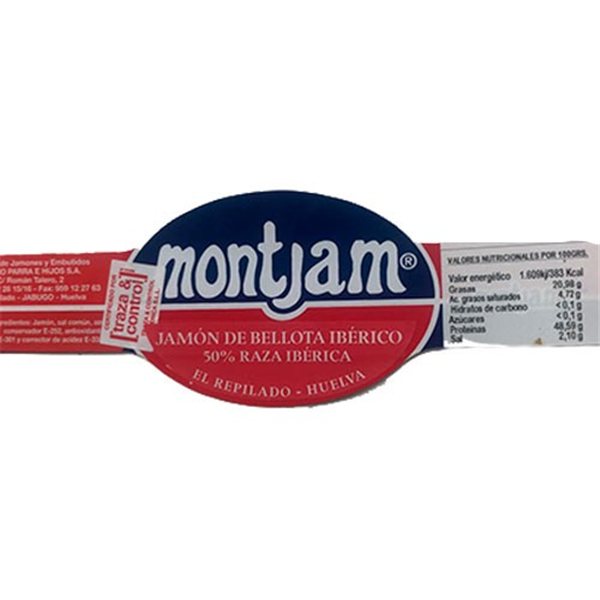 Iberian acorn ham 50% iberian breed Montjam (red ribbon)-detalle