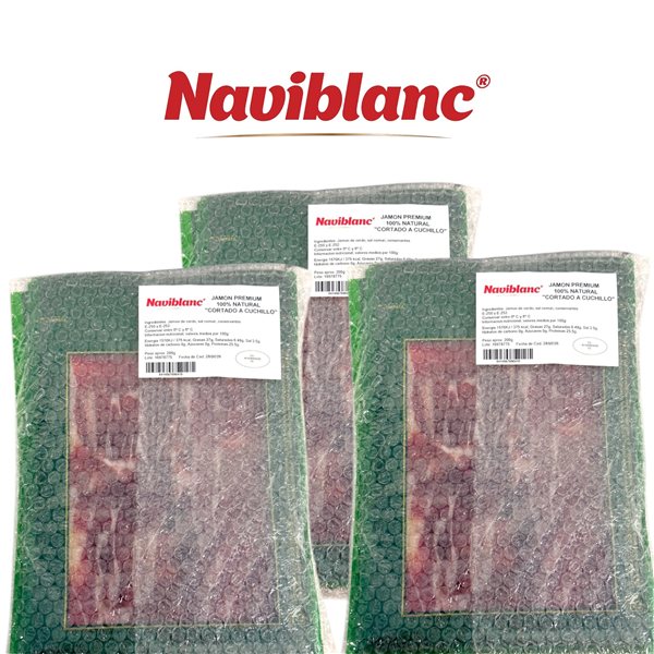 JAMÓN PREMIUM 100% NATURAL ( 5 SOBRES DE 200g LONCHEADO A CUCHILLO ) 1KG-trasera