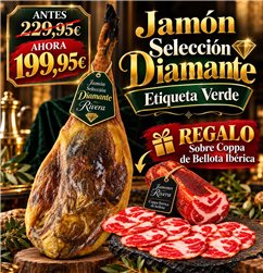 Jamón Selección Diamante Etiqueta Verde Rivera + Regalo sobre Coppa