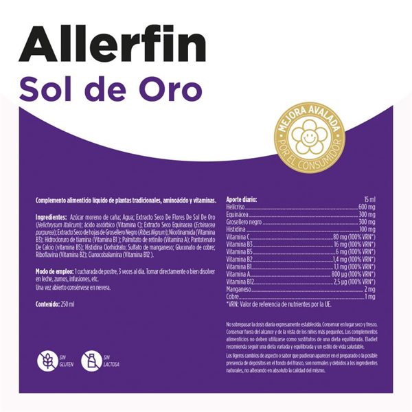 Allerfin Sol de Oro plus syrup 250 ml Eladiet-trasera