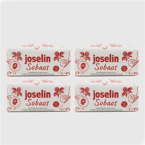 Joselín Sobao Mediano, élaboré avec de la margarine, emballé dans du papier paraffiné. Paquet de 12 sobaos (650 gr)-trasera