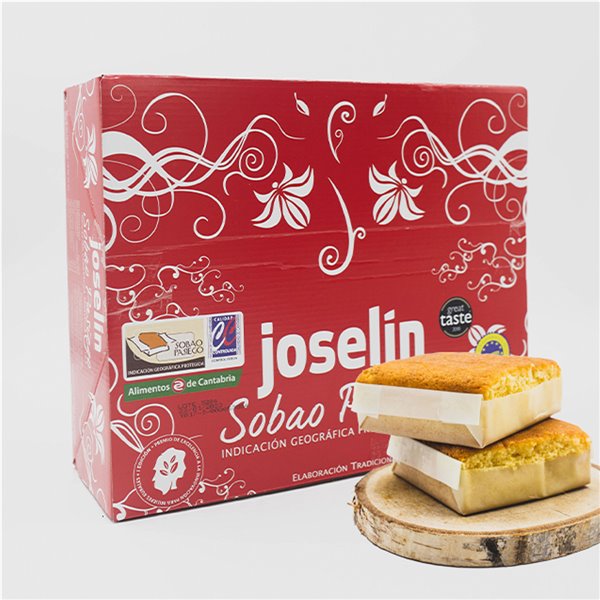 Joselín Petits Sobaos, fabriqués avec du Beurre, Qualité Contrôlée IGP Sobao Pasiego, Lot de 32 unités emballées individuellement dans du film transparent (2400 gr)-lateral