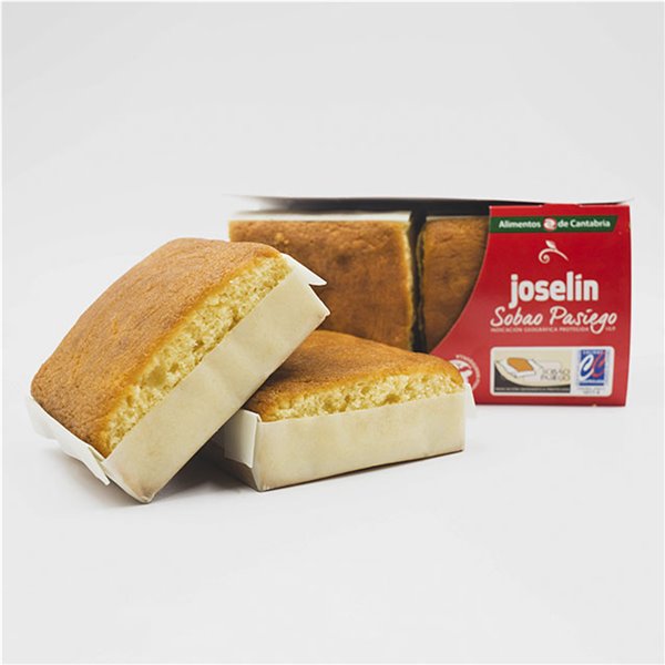 Joselín Large Pasiegos Sobao, made with Butter, IGP Controlled Quality, individually wrapped in transparent film, Pack of 4 Sobaos (600 gr)-izquierda