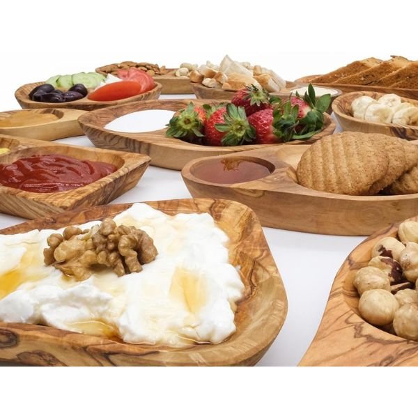 Juego platos aperitivo - madera de olivo artesanal-trasera