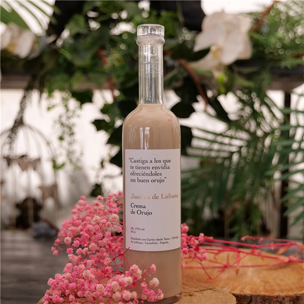 JUSTINA DE LIEBANA Crema de Orujo Premium, Bebida Artesanal con Crema de Leche y Aguardiente de Orujo, 17% Vol., 70 cl, con Notas de Vainilla y Chocolate-lateral