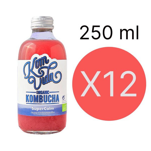 Kombucha Superflow (Supercalm) blackberry and ashwagandha 12x250ml Komvida-lateral