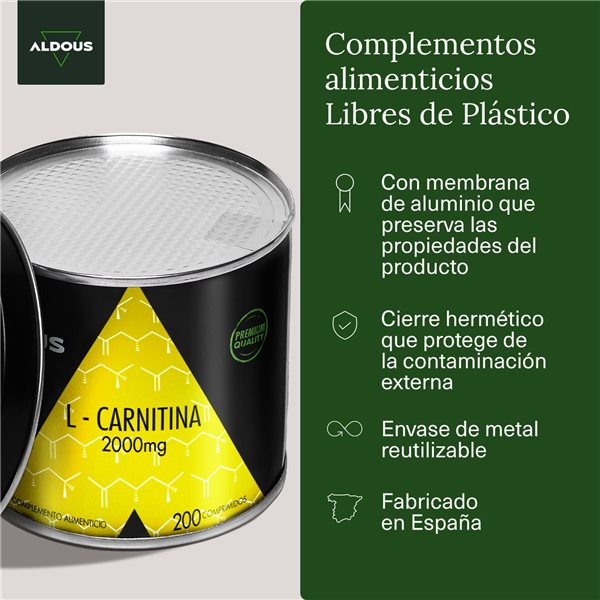 L Carnitina 2000mg  - Suplemento Pre Entreno y Recuperador Muscular - 200 Comprimidos-izquierda