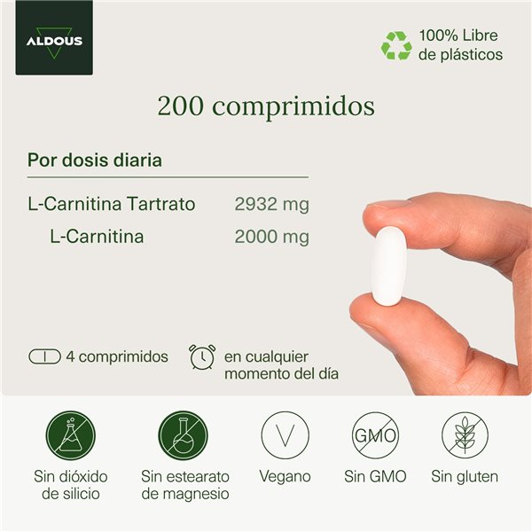 L Carnitina 2000mg  - Suplemento Pre Entreno y Recuperador Muscular - 200 Comprimidos-lateral