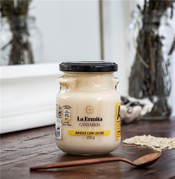 DIE EINSIEDLEI Reispudding, traditionelles Milchdessert im Glas, mit Zimt und Zitrone, glutenfrei, 550 g.-izquierda