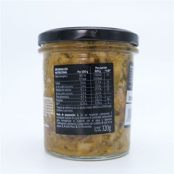 DIE KAPELLE Cocido Montañés Light, Traditionelles Kantabrisches Rezept mit Bohnen, Kohl und Würstchen, Gluten- und allergenfrei, Glasbehälter 320 g.-lateral
