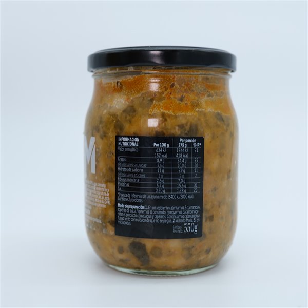 LA ERMITA Cocido Montañés Tradicional, Receta Cántabra con Alubias, Berza y Compango, Sin Gluten ni Alérgenos, Tarro de Vidrio 550 g-lateral