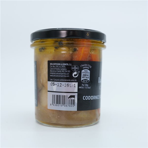 THE HERMITAGE Pickled Supreme Quail, Traditional Recipe with Olive Oil and Spices, Ready to Eat, Gluten Free, Preserved in a Glass Jar, Ideal for Appetizers and Salads 325 g-trasera