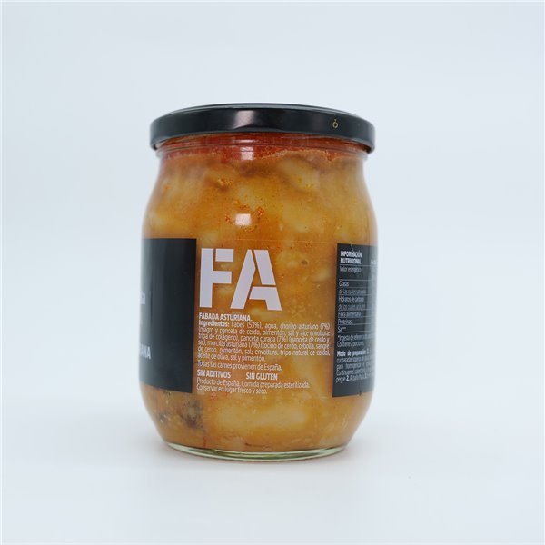LA ERMITA Fabada Asturiana, Receta Tradicional con Fabes, Chorizo, Panceta y Morcilla, Sin Gluten, Conserva en Tarro de Vidrio, Lista para Calentar 550 g-detalle