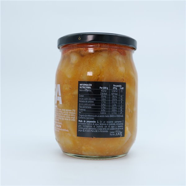 LA ERMITA Fabada Asturiana, Receta Tradicional con Fabes, Chorizo, Panceta y Morcilla, Sin Gluten, Conserva en Tarro de Vidrio, Lista para Calentar 550 g-lateral