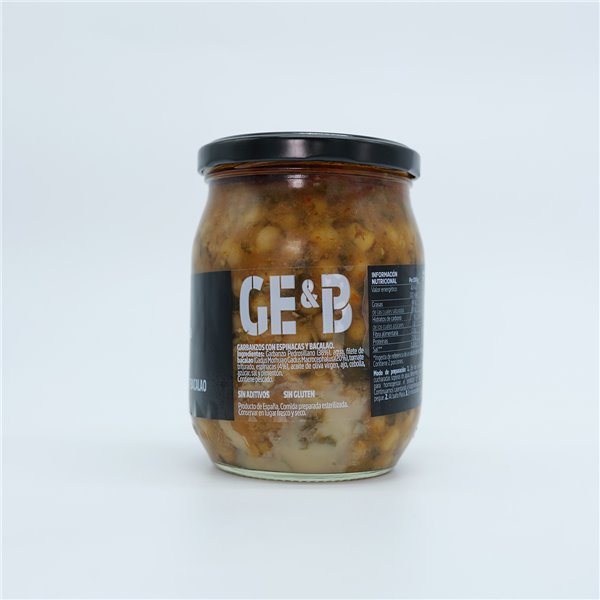 DIE EINSIEDLERIN Kichererbsen mit Spinat und Kabeljau, traditionelle kantabrische Suppe, authentisches Rezept, glutenfrei, steril konserviert im Glas, fertig zum Erwärmen, 550 g-detalle