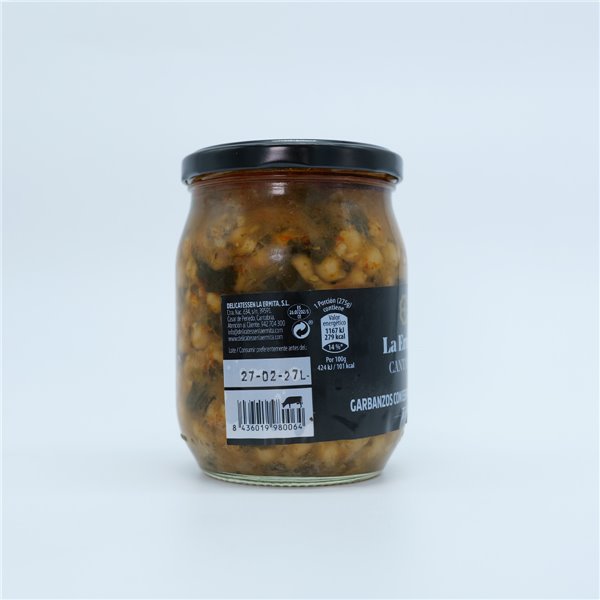 DIE EINSIEDLERIN Kichererbsen mit Spinat und Kabeljau, traditionelle kantabrische Suppe, authentisches Rezept, glutenfrei, steril konserviert im Glas, fertig zum Erwärmen, 550 g-trasera
