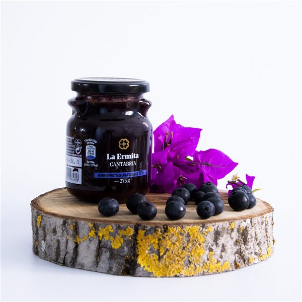 LA ERMITA MermeFruta de Arándanos, Compota Estilo Mermelada con 75% Fruta, Bajo en Azúcar, Sin Gluten ni Conservantes, Tarro de Vidrio 275 g-izquierda