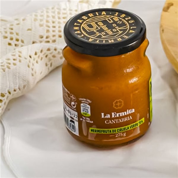 LA ERMITA MermeFruta de Ciruela Verde, Compota Estilo Mermelada con 75% Fruta, Sabor Fresco y Ácido, Sin Gluten ni Conservantes, Tarro de Vidrio 275 g-izquierda