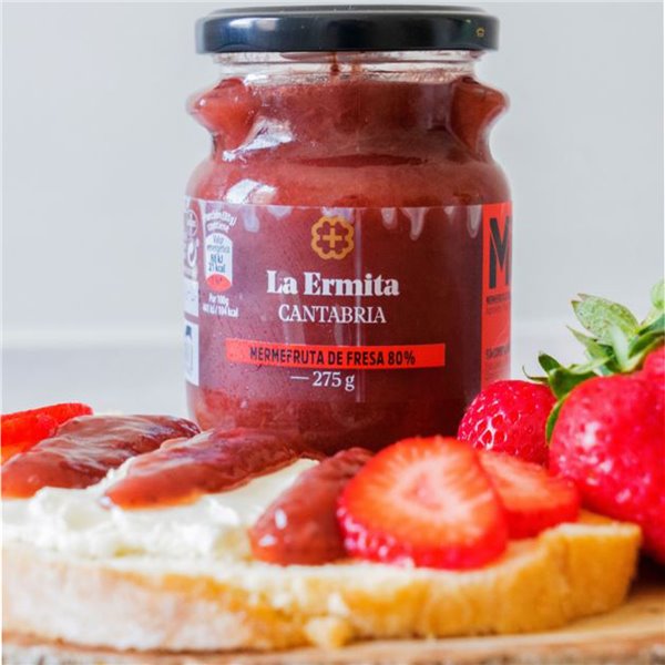 LA CHAPELLE MermeFruta de fraise, compote de style confiture avec 80% de fruits, goût naturel et sans conservateurs, pot en verre de 275 g-izquierda