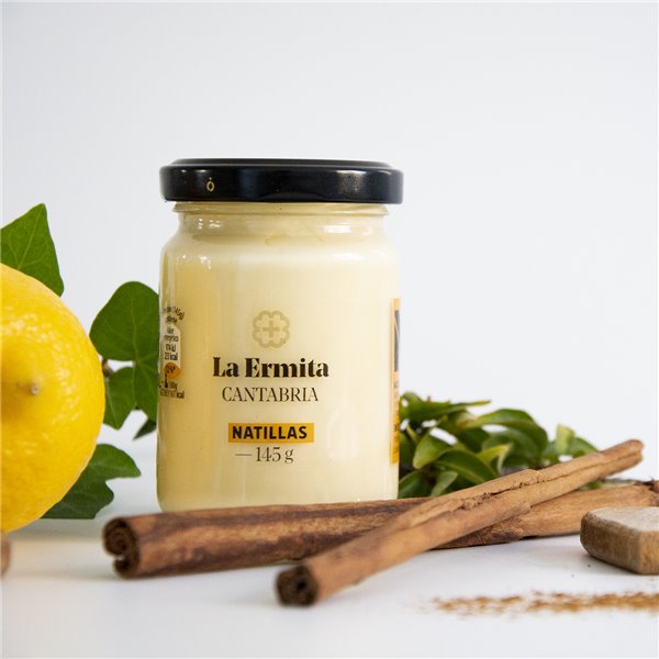 LA ERMITA Natillas, Postre Lácteo Cremoso con Yema de Huevo, Canela y Limón, Sabor Tradicional Artesano, Sin Gluten, 145 g-izquierda