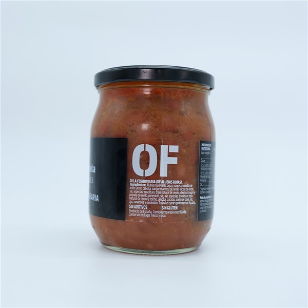 LA ERMITA Olla Ferroviaria de Alubias Rojas, Guiso Tradicional del Norte, Con Panceta, Morcilla y Chorizo, Receta Auténtica, Sin Gluten, Conserva Estéril en Tarro de Vidrio, Listo para Calentar, 550g-detalle