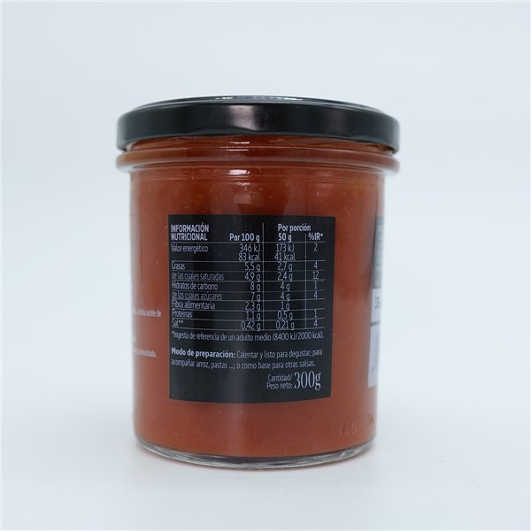 LA ERMITA Salsa de Tomate, Con 80% Tomate Natural, Cebolla, Ajo y Aceite de Oliva, Sin Conservantes ni Gluten, Tarro de Vidrio 300 g-lateral