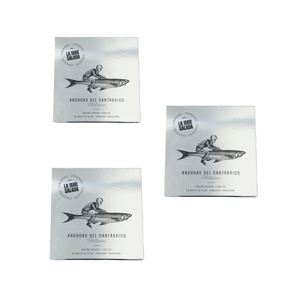 LA MAR SALADA, Serie Platinum Anchoa del Cantábrico, Elaborada en Santoña, en Aceite de Oliva, Lata de 110 grs de 12 filetes-lateral