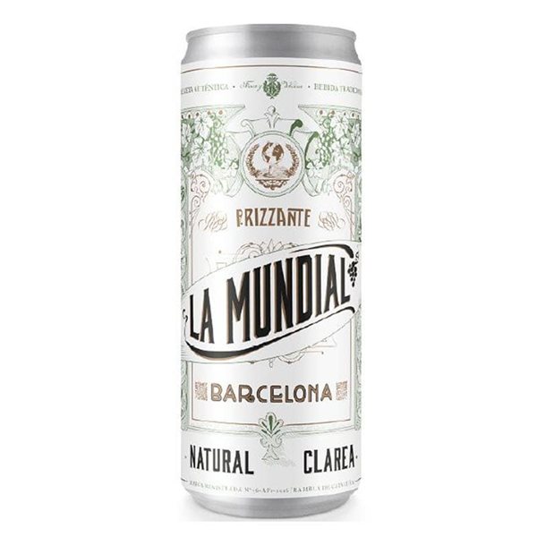 La Mundial Barcelona, latas Natural Clarea Frizzante-detalle