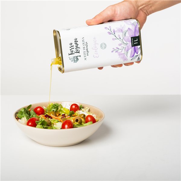 Lata 1L –  Aceite de Oliva Virgen Extra Ecológico caja 4 ud. (precio ud: 15,75€)-lateral