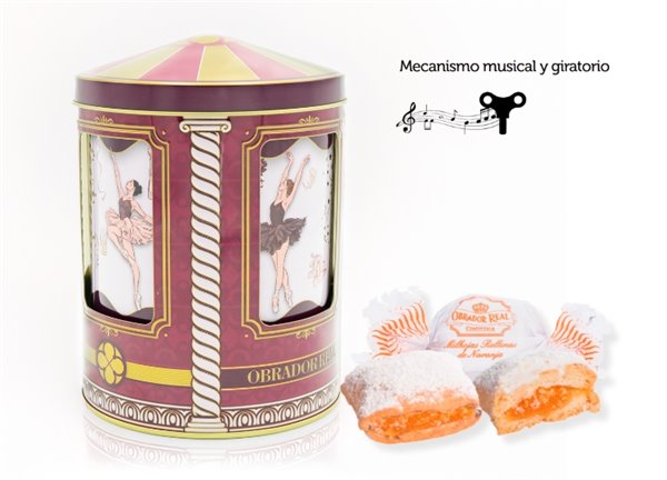 Musical Carousel Tin with Dancing Ballerinas 160 gr. Orange Millefeuille-detalle